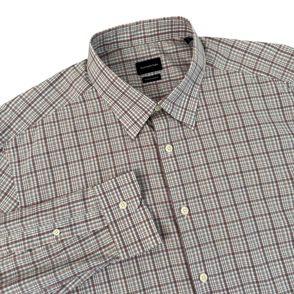 Ermenegildo Zegna Centoquaranta 2XL Pink Blue Plaid Mens Button Down Shirt